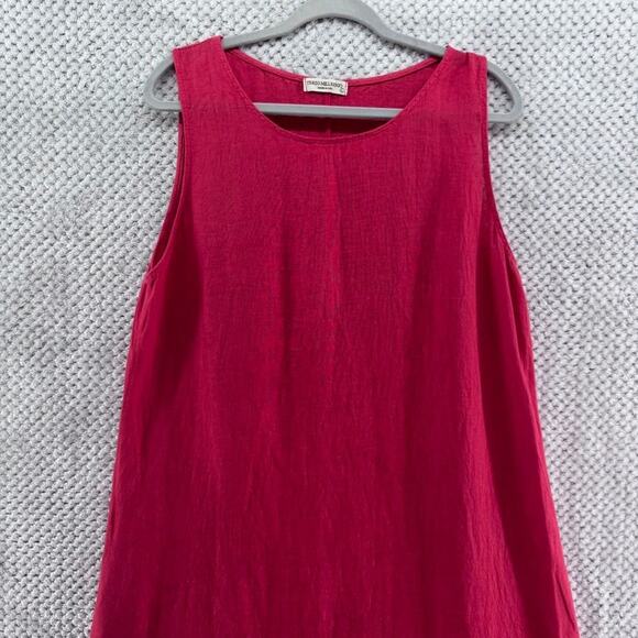 Terzo Millennio Dress Womens L Red Linen Tank Maxi Tiered Boat Neck Sleeveless - Picture 2 of 14